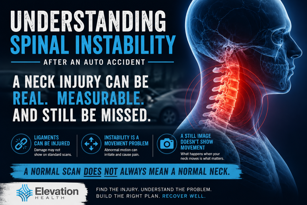 Understanding spinal instability after an auto accident. A neck injury may appear normal on MRI or X-ray while damaged ligaments create abnormal spinal motion that causes pain and instability.